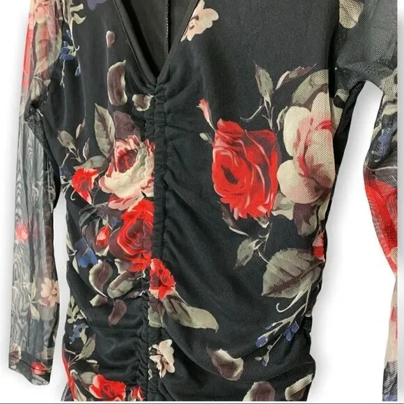 J for Justify women's Y2K floral cinched mesh dress sz S - Picture 2 of 5